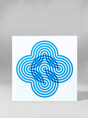 Stripy blue flower on white card