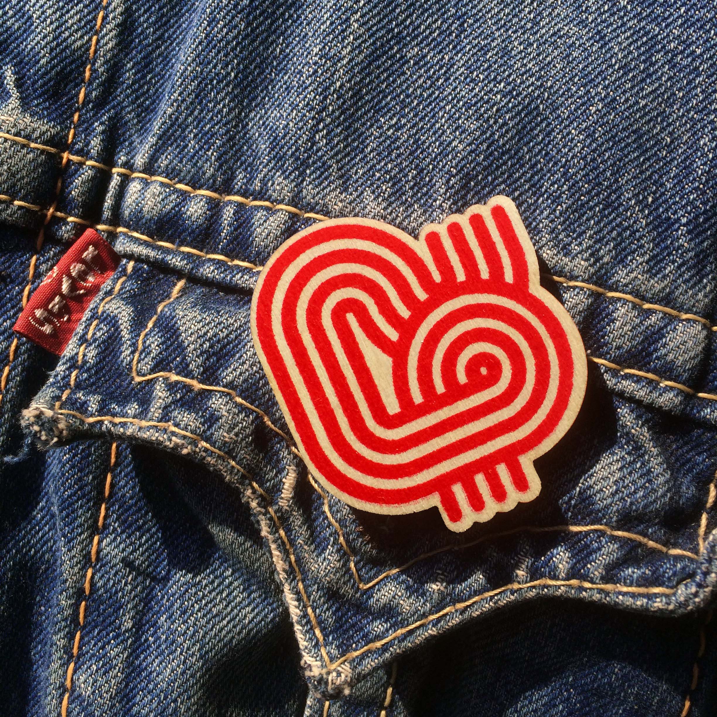 Stripy Heart plywood Badge